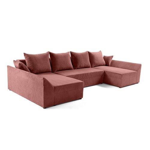 Canapé Panoramique 7 Places Mike En Velours Côtelé Rose