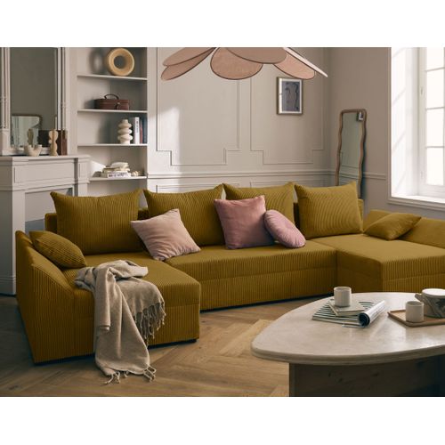 Canapé Panoramique 7 Places Mike En Velours Côtelé Jaune