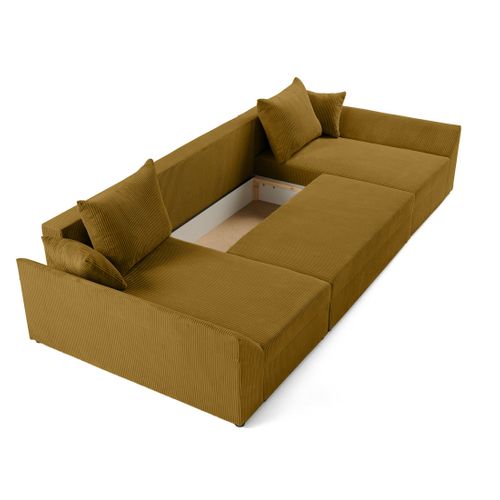 Canapé Panoramique 7 Places Mike En Velours Côtelé Jaune