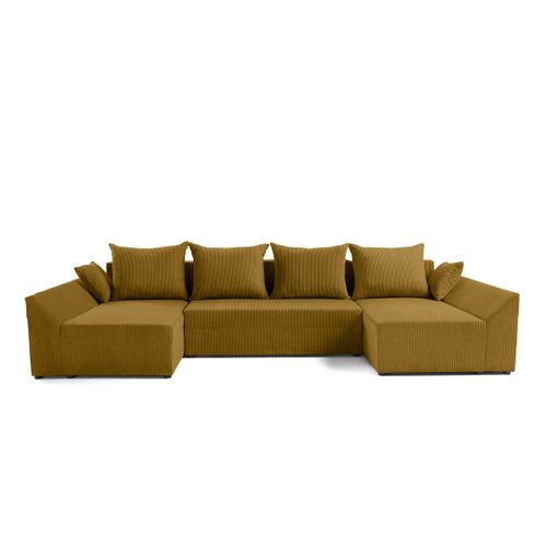 Canapé Panoramique 7 Places Mike En Velours Côtelé Jaune