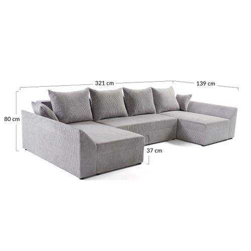 Canapé Panoramique 7 Places Mike En Velours Côtelé Jaune