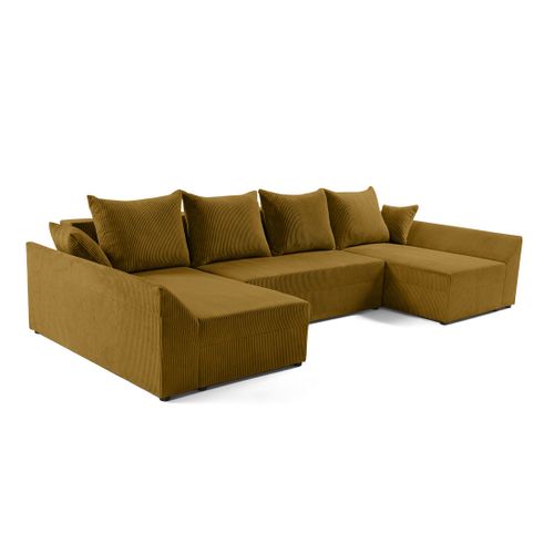 Canapé Panoramique 7 Places Mike En Velours Côtelé Jaune