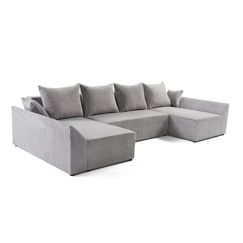 Canapé Panoramique 7 Places Mike En Velours Côtelé Gris Clair