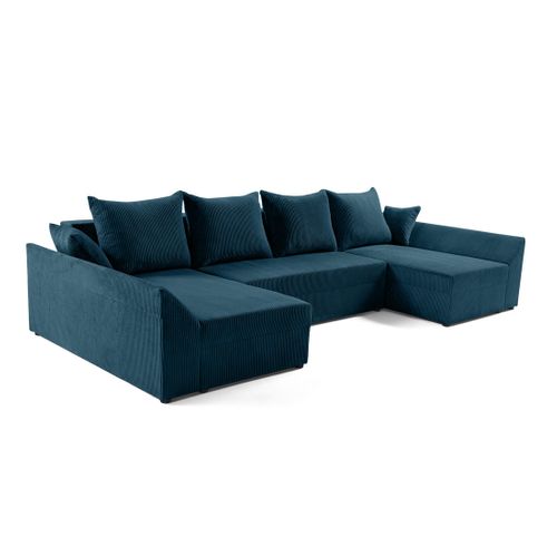 Canapé Panoramique 7 Places Mike En Velours Côtelé Bleu Ardoise