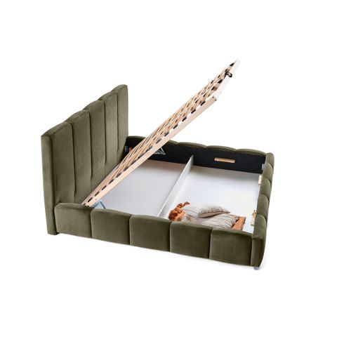 Torreon - Lit Coffre - 160x200 - Sommier Inclus - En Velours Vert