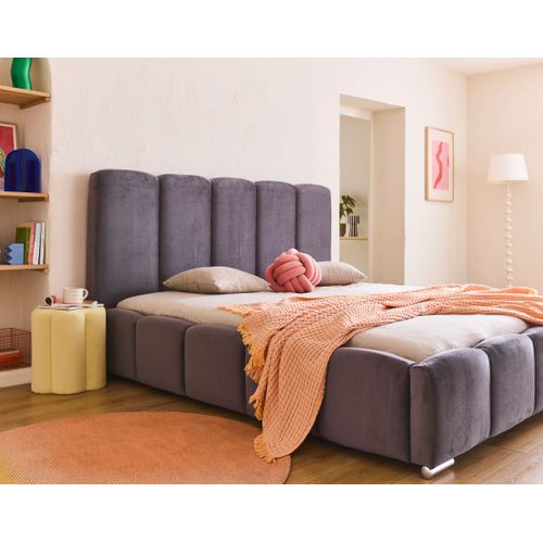 Torreon - Lit Coffre - 160x200 - Sommier Inclus - En Velours Gris Foncé
