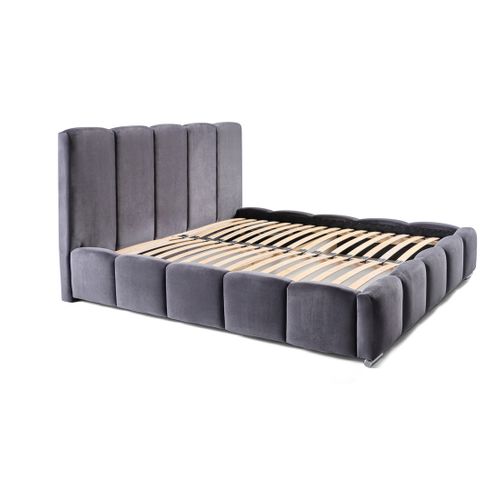 Torreon - Lit Coffre - 160x200 - Sommier Inclus - En Velours Gris Foncé