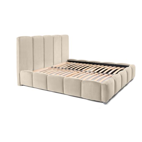 Torreon - Lit Coffre - 160x200 - Sommier Inclus - En Velours Beige