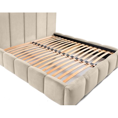 Torreon - Lit Coffre - 160x200 - Sommier Inclus - En Velours Beige