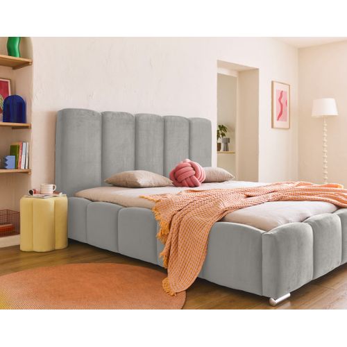 Torreon - Lit Coffre - 180x200 - Sommier Inclus - En Velours Gris Clair