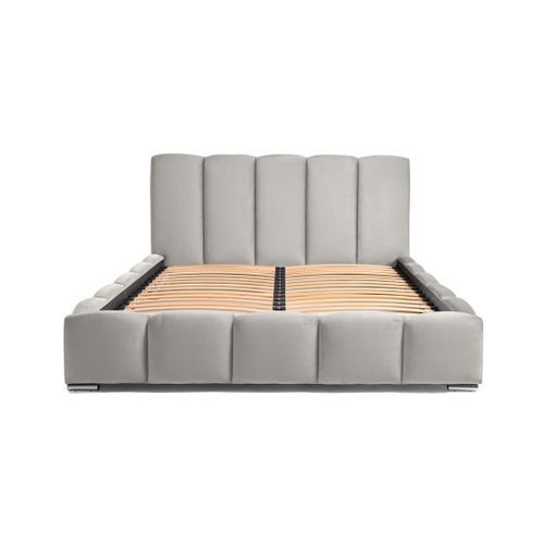 Torreon - Lit Coffre - 180x200 - Sommier Inclus - En Velours Gris Clair