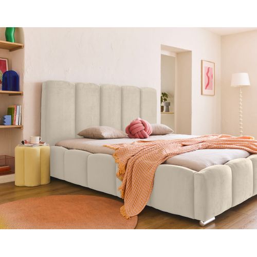 Torreon - Lit Coffre - 180x200 - Sommier Inclus - En Velours Beige