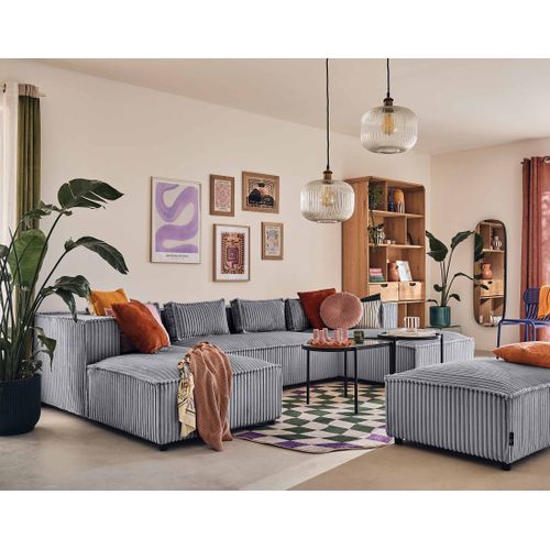 Canapé Panoramique 7 Places Stella En Velours Grosses Côtes Gris