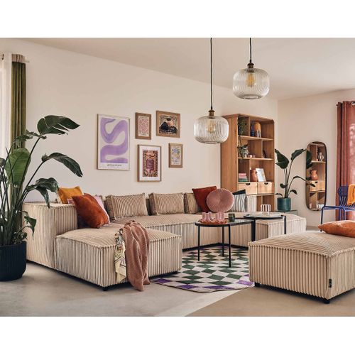 Canapé Panoramique 7 Places Stella En Velours Grosses Côtes Beige