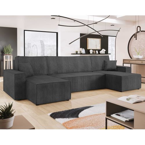 Canapé Panoramique 7 Places Cezanne En Velours Côtelé Gris Foncé