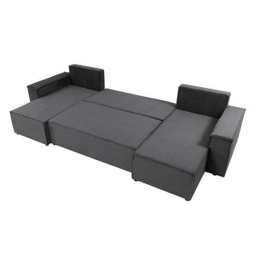 Canapé Panoramique 7 Places Cezanne En Velours Côtelé Gris Foncé
