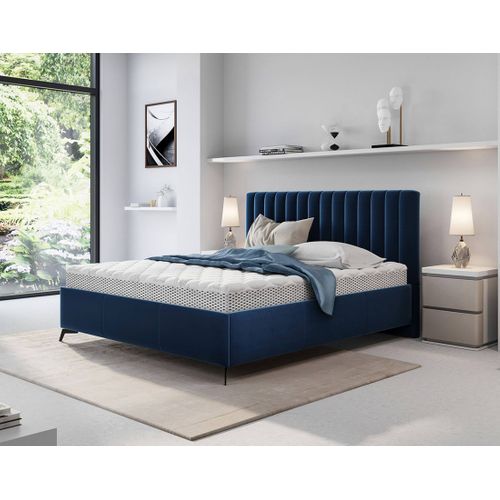 Mendoza - Lit Coffre - 140x200 - Sommier Inclus - En Velours Bleu