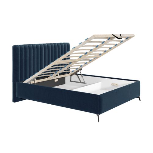 Mendoza - Lit Coffre - 140x200 - Sommier Inclus - En Velours Bleu