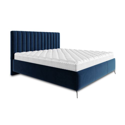 Mendoza - Lit Coffre - 140x200 - Sommier Inclus - En Velours Bleu