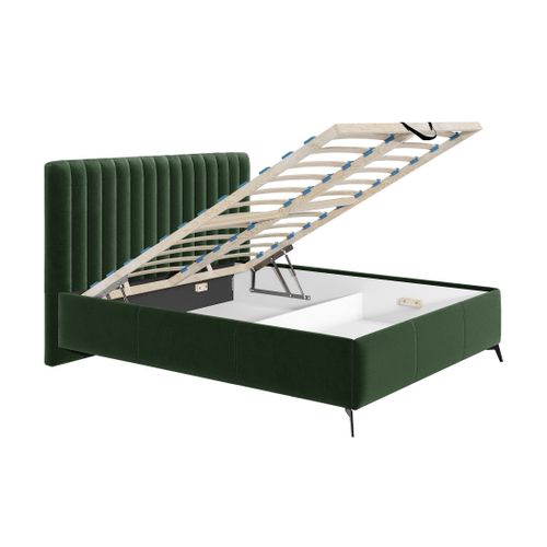 Mendoza - Lit Coffre - 140x200 - Sommier Inclus - En Velours Vert