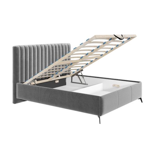 Mendoza - Lit Coffre - 140x200 - Sommier Inclus - En Velours Gris