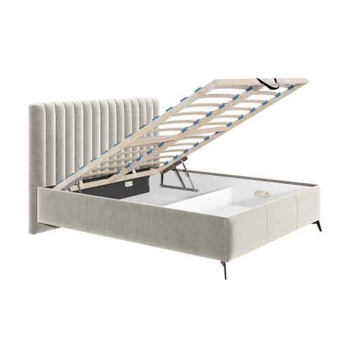 Mendoza - Lit Coffre - 140x200 - Sommier Inclus - En Velours Beige