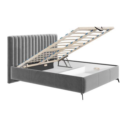 Mendoza - Lit Coffre - 180x200 - Sommier Inclus - En Velours Gris