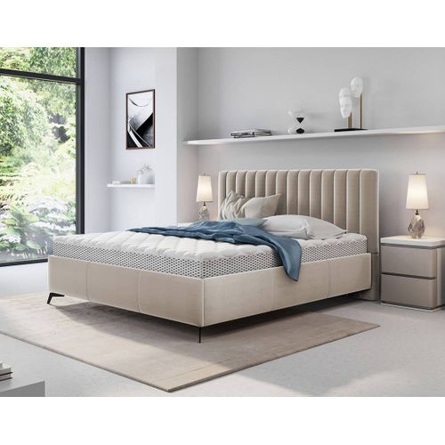 Mendoza - Lit Coffre - 180x200 - Sommier Inclus - En Velours Beige