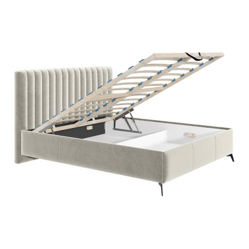 Mendoza - Lit Coffre - 180x200 - Sommier Inclus - En Velours Beige