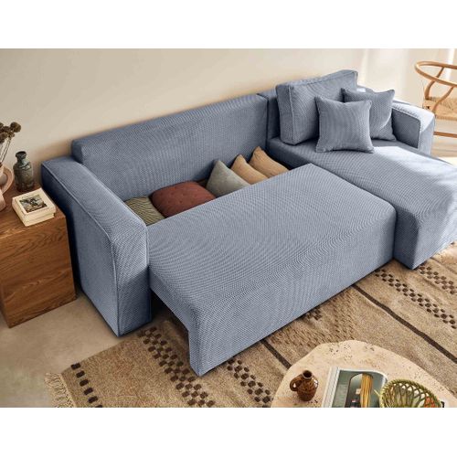 Topaze - Canapé D'angle Réversible - 4 Places - Convertible Avec Coffre - En Velours Texturé