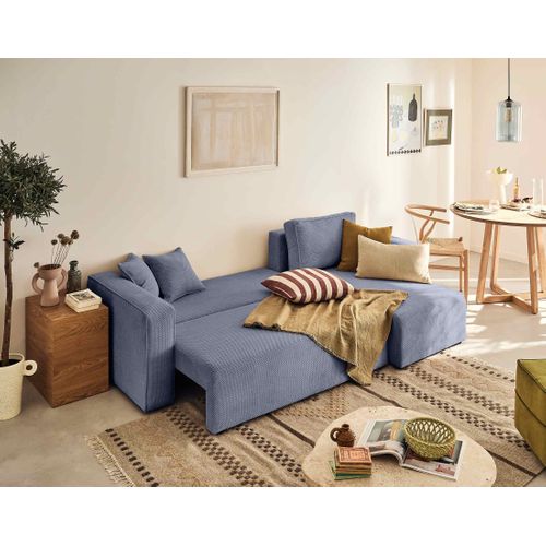 Topaze - Canapé D'angle Réversible - 4 Places - Convertible Avec Coffre - En Velours Texturé