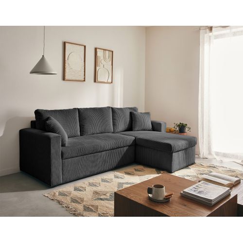 Cyrus - Canapé D'angle Réversible 4 Places - Convertible Avec Coffre - En Velours Côtelé