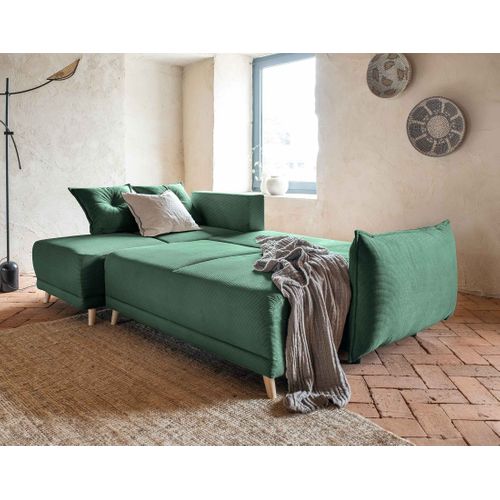 Lena - Canapé D'angle Réversible 4 Places - Convertible Avec Coffre - En Velours Côtelé