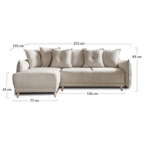 Lena - Canapé D'angle Réversible 4 Places - Convertible Avec Coffre - En Velours Côtelé