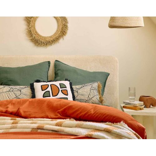 Goyave - Lit Coffre - 140x190 - En Velours Côtelé - Sommier Inclus Beige