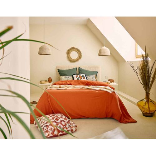 Goyave - Lit Coffre - 140x190 - En Velours Côtelé - Sommier Inclus Beige