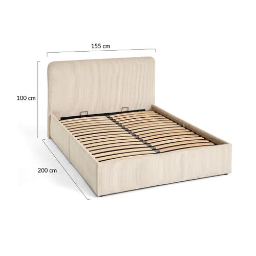 Goyave - Lit Coffre - 140x190 - En Velours Côtelé - Sommier Inclus Beige