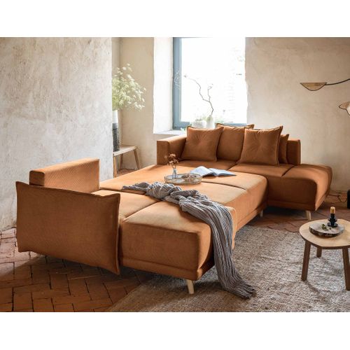 Canapé Panoramique 7 Places Lena En Velours Côtelé Rouille