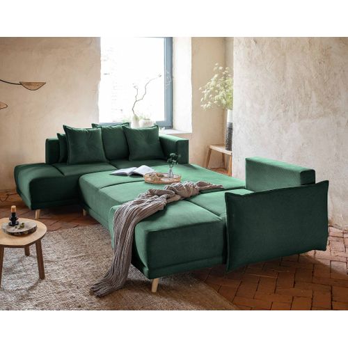 Canapé Panoramique 7 Places Lena En Velours Côtelé Vert