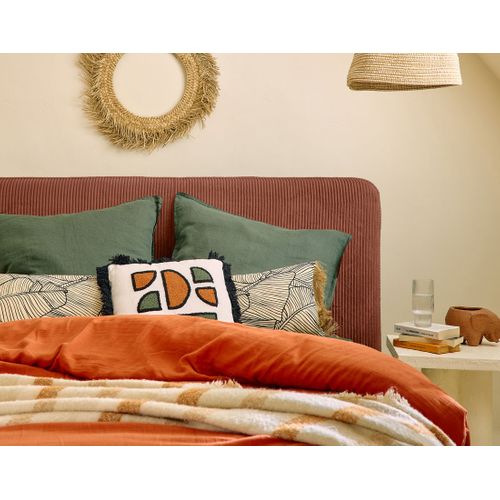 Goyave - Lit Coffre - 160x200 - En Velours Côtelé - Sommier Inclus Terracotta