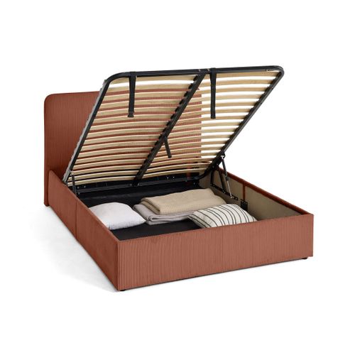 Goyave - Lit Coffre - 160x200 - En Velours Côtelé - Sommier Inclus Terracotta
