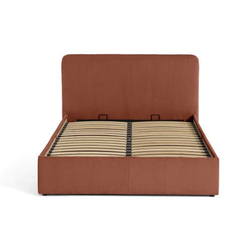 Goyave - Lit Coffre - 160x200 - En Velours Côtelé - Sommier Inclus Terracotta