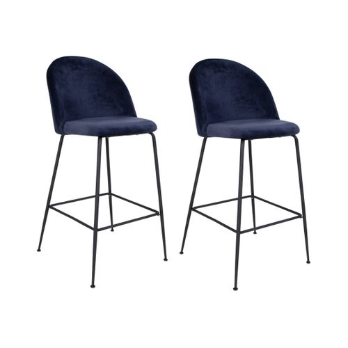 Antigua - Lot De 2 Tabourets De Bar - En Velours Bleu