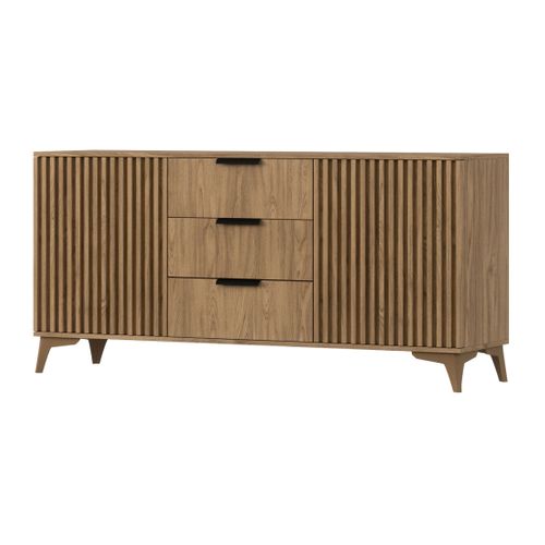 Portmore - Buffet Bas - Effet Bois - 3 Tiroirs Et 2 Portes - 150 Cm