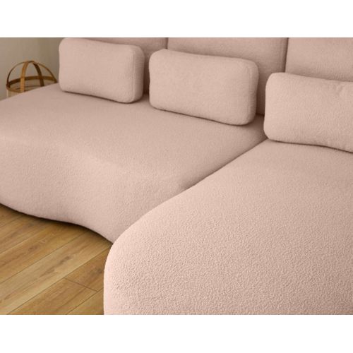 Canapé Angle Droit Convertible 4 Places Mahina En Tissu Bouclette Rose
