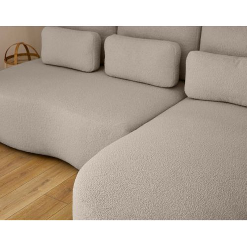 Canapé Angle Droit Convertible 4 Places Mahina En Tissu Bouclette Taupe