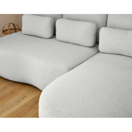 Canapé Angle Droit Convertible 4 Places Mahina En Tissu Bouclette Gris Clair