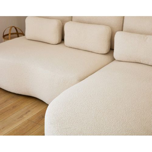 Canapé Angle Droit Convertible 4 Places Mahina En Tissu Bouclette Beige