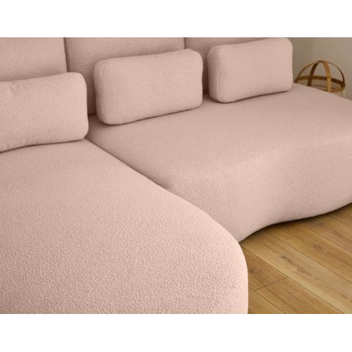 Canapé Angle Gauche Convertible 4 Places Mahina En Tissu Bouclette Rose