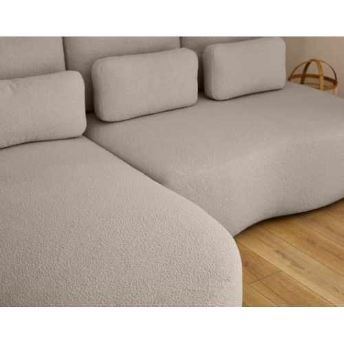 Canapé Angle Gauche Convertible 4 Places Mahina En Tissu Bouclette Taupe